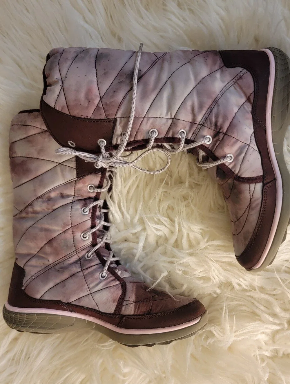 🆕️🥾Merrell Pechora Peak Winter Tie Up Boots, Burgundy/Tie Dye, Sz 6